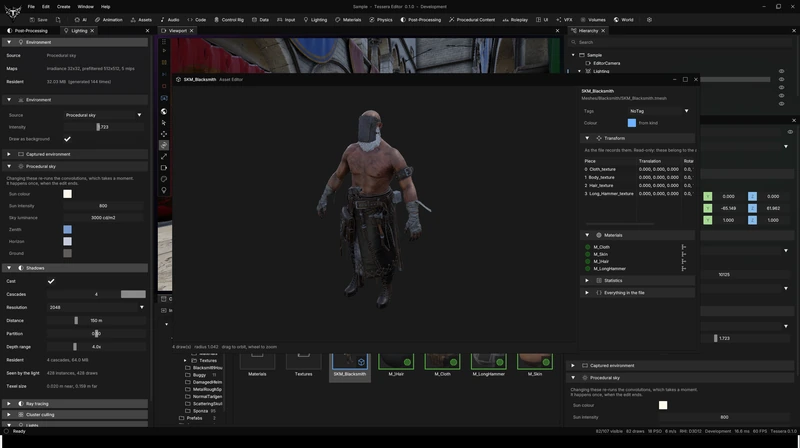 Asset editor with a GPU-rendered 3D preview.