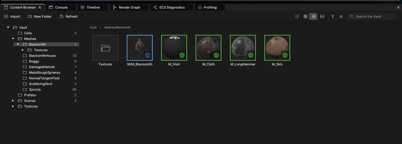 Content Browser for engine-format assets.