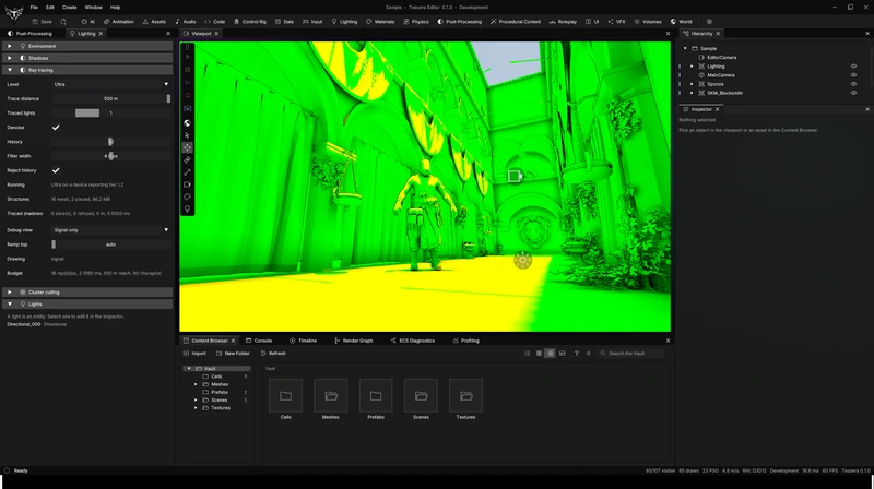 Ray-tracing debug visualization in the editor.